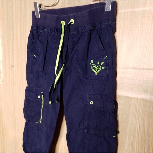Justice Girls Navy Capri Pants Lime Green Trim 10 - Picture 6 of 9